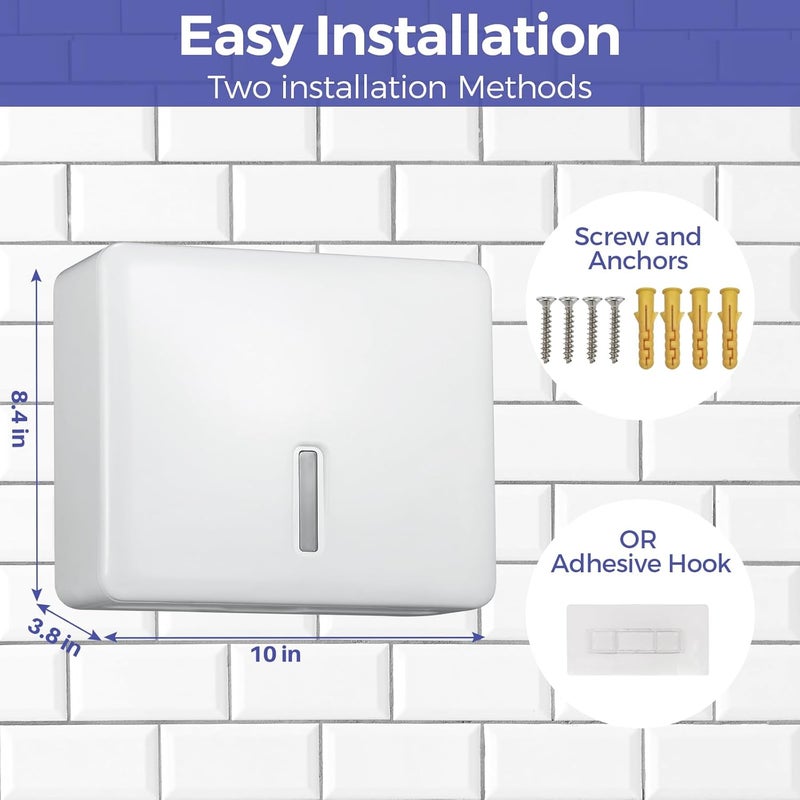 stardrix Multifold Paper Towel Dispenser Wall Mount (White) – Large Capacity C-Fold, Trifold, and Folded Commercial Hand Towels Holder for Bathroom & Restroom – Adhesive or Screw Mounted - Image 3